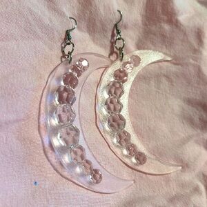 Celestial Sparkle Moon Earrings - PINK